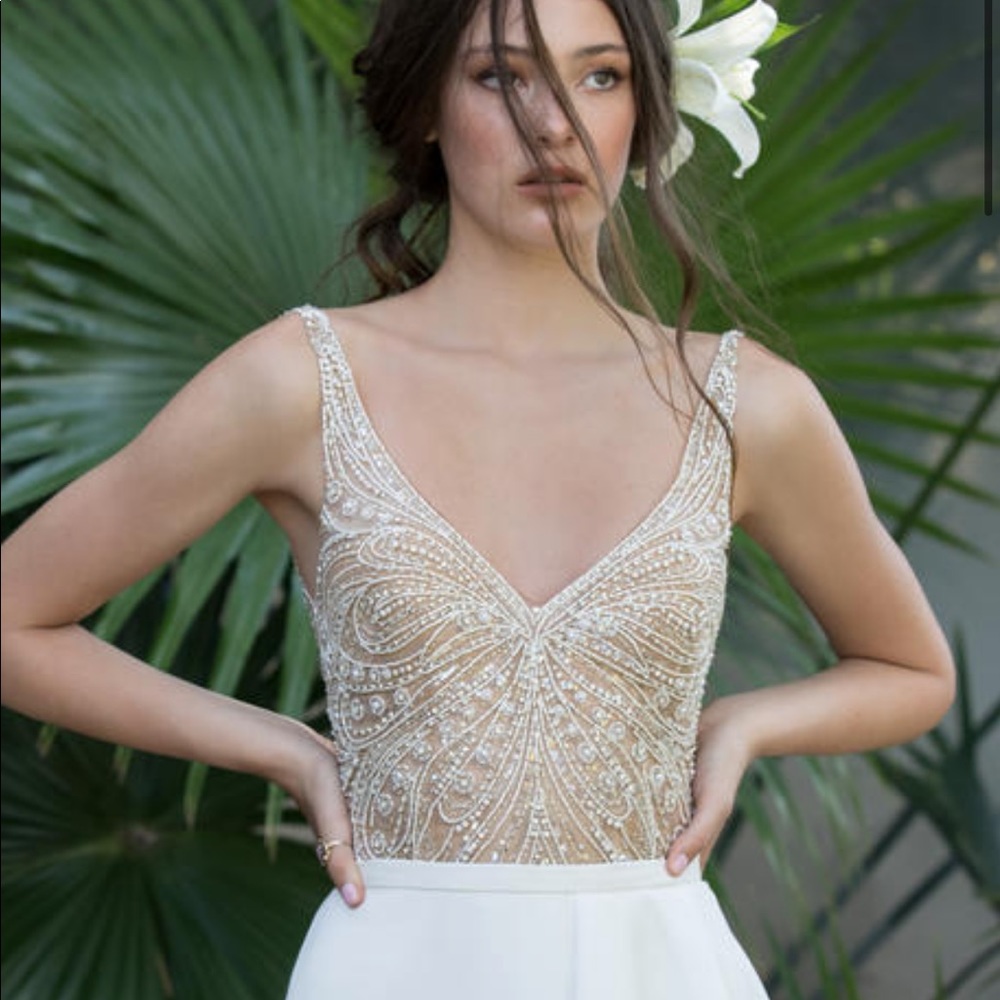 Willowby by watters butterfly beaded sheer bodysuit wedding style no 59601